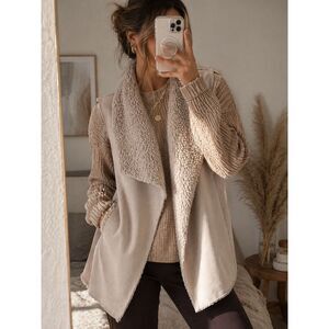 Sherpa Waterfall Vest Neutral Cozy Boho Layering Piece Size
